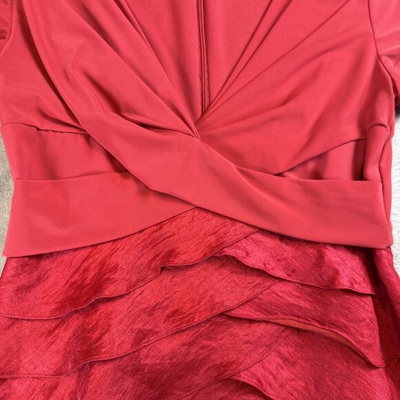 Adrianna Papell Women’s Sz 6 Red Tiered Shutter Pleat Cocktail Dress - Picture 2 of 7